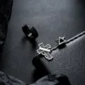 Titanium steel earrings set for men and women, edgy street style cross and geometric studs. - Cool Style B / 3-Pack