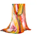 Chiffon floral scarf detail shot, elegant drape summer sun protection beach shawl for women - 160*50CM / Pink & Orange Trim