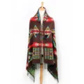 Ethnic geometric hooded cape shawl with buttons and fringe for women warm stylish winter wrap - Ethnic Style (GDK056) / Coffee