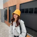 Women yellow knitted bucket hat autumn winter warm stylish cozy fashion daily casual soft cute chic - M (56-58cm) / Yellow