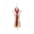 Detailed shot of a red pleated vintage scarf with a leather buckle, elegant neckerchief. - 145 - 18cm / Burgundy