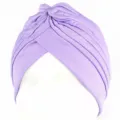Close-up detail of light purple cotton turban hat with 3D twisted cross pleats texture. - One Size / Purple
