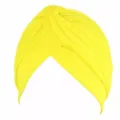 Close-up detail of yellow pleated turban headwrap showing soft cotton crossover texture. - One Size / Bright yellow
