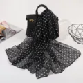 Elegant black and white polka dot imitation silk scarf, perfect for seasonal fashion and sun protection. - Small Polka Dots Black with White Dots