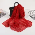Red polka dot silk scarf detail view, lightweight breathable fabric drape design style showcase - Small Polka Dots Red with Black Dots