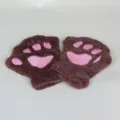 Gants sans doigts patte de chat en peluche marron, mitaines mignonnes chaudes pour hiver. - Taille unique / Rose Café