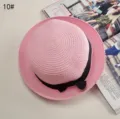 Pink straw hat for women, wide brim summer sun hat with black bow, stylish dome beach hat. - No.10 Rolled Brim