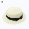 Korean style women's wide-brim straw hat summer sun protection dome fashion tied rope fedora - No.1 Flat Brim