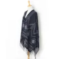 Dark blue geometric print tassel poncho wrap, autumn winter warm knitted cape for women. - 10# Dark Grey & Navy