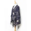 Women Navy Blue Geometric Knit Poncho Shawl with Tassels Stylish Winter Warm Cape Scarf - 11# Navy Blue