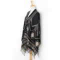 Women Fall Winter Geometric Pattern Fringed Poncho Cloak Tassel Shawl Wrap Casual - 12# Khaki & Black