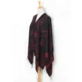 Women winter geometric patterned tassel poncho shawl warm casual open front cape sweater - 13# Black & Red