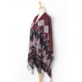 Women's Autumn Winter Open Split Cape Tassel Scarf Warm Blanket Shawl Fashion Outerwear - 15# Wine Red & Black