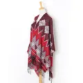 Knitted geometric tassel poncho cape, stylish warm winter shawl for women daily wear. - 20# Dark Red & Bright Red