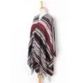 Autumn winter geometric knit poncho cape fringe shawl warm versatile women fashion outerwear - 21# Dark Red & Black