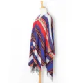 Women winter knitted poncho cape shawl with fringe colorful striped ethnic fashion outerwear - 22# Red & Blue