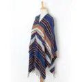 Womens autumn winter geometric pattern knitted fringe tassel poncho shawl wrap cape - 25# Blue & Yellow
