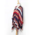 Autumn winter women geometric pattern fringe poncho shawl versatile warm knitted wrap cape - No. 26 Navy Red