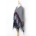 Women autumn winter plaid chevron cape scarf tassel warm cozy shawl outerwear fashion. - 27# Navy Blue