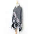 Women's autumn winter tassel poncho cape shawl, black white plaid geometric stylish wrap. - 29# Gray