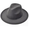 Close-up detail of a dark grey felt fedora hat, showing the fine texture and wide brim style. - M (56-58cm) / Gray