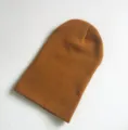 Plain solid color knit beanie winter warm hat casual slouchy cap detailed presentation view - One Size / Coffee