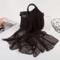 Black red polka dot silk scarf elegant women neckerchief fashion lightweight wrap - Small Polka Dots Black with Red Dots