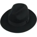 Classic black men fedora hat wide brim jazz hat vintage gentleman wool felt hat casual warm - M (56-58cm) / Black