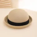 Chapeau melon classique en feutre beige avec ruban noir élégant accessoire mode automne hiver - Adulte / Kaki