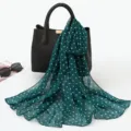 Dark green polka dot silk feel scarf, lightweight elegant neckerchief for women fashion. - Small Polka Dots Dark Green with White Dots