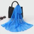 Blue polka dot chiffon scarf for women, lightweight neckerchief for spring, summer, and autumn daily wear. - Small Polka Dots Sky Blue