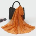 Orange polka dot imitation silk scarf elegant neckerchief for women spring summer autumn wear - Small Polka Dots Orange