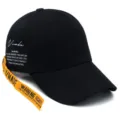 Black baseball cap with long yellow strap, trendy streetwear style hat for men and women, casual visor. - Black with Yellow Strap