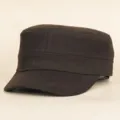 Dark brown cotton flat top military cap for men and women outdoor spring summer casual wear - One Size / Brown