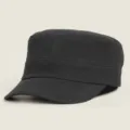 Black cotton flat top military cap outdoor training sun visor cap product detail - One Size / Black