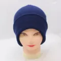 Bonnet en tricot de couleur unie pour femmes et hommes, bonnet d'hiver chaud et tendance. - Bleu marine