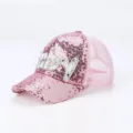 Pink sequin baseball cap for summer sun protection with sparkling pearl letter details. - One Size / Pink