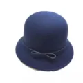 Navy blue felt bowl hat detail shot showing the delicate bowknot and smooth texture. - Navy Blue