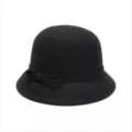 Chapeau cloche vintage noir pour femme en mélange de laine avec nœud papillon - Adulte / Noir