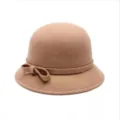 Chapeau cloche rétro en feutre fausse laine pour femmes avec nœud, style britannique élégant automne. - Adulte / Kaki