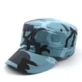 Blue camo flat top cap for outdoor sports, military training and casual daily wear detail. - One Size / Black-Blue Camo
