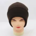 Bonnet en tricot marron pour femme et homme en hiver, bonnet chaud couleur unie style décontracté. - Café Foncé