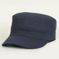 Navy blue flat top military cap for outdoor training, stylish spring and summer cadet hat. - One Size / Navy Blue