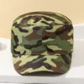 Camouflage flat top cap, classic military cadet hat for outdoor sports and casual daily wear. - One Size / Army Green Camo