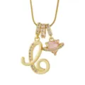 Vergoldete Schlangenkette mit Buchstaben L Anhänger und rosa Herz Planet Charm für Damen. - C-Gold (Schlangenkette)