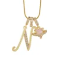 Collier pendentif lettre N plaqué or avec pendentif cœur rose zirconium détail bijoux - N-Or (Chaîne Serpent)