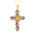 Collana con ciondolo a croce placcato oro 18K con zirconi viola e ritratto religioso. - Stile 7 (Solo Ciondolo)