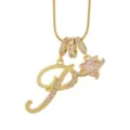 Collier initial 26 lettres en or avec pendentif cœur cristal rose planète mode bijoux - P-Or (Chaîne Serpent)