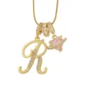 Collier pendentif lettre R en or avec charm zircon cœur rose brillant pour femme bijoux tendance - R-Or (Chaîne Serpent)