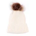 Bonnet tricoté d'hiver pour enfants avec pompon marron moelleux chapeau chaud doux - Adulte / Blanc